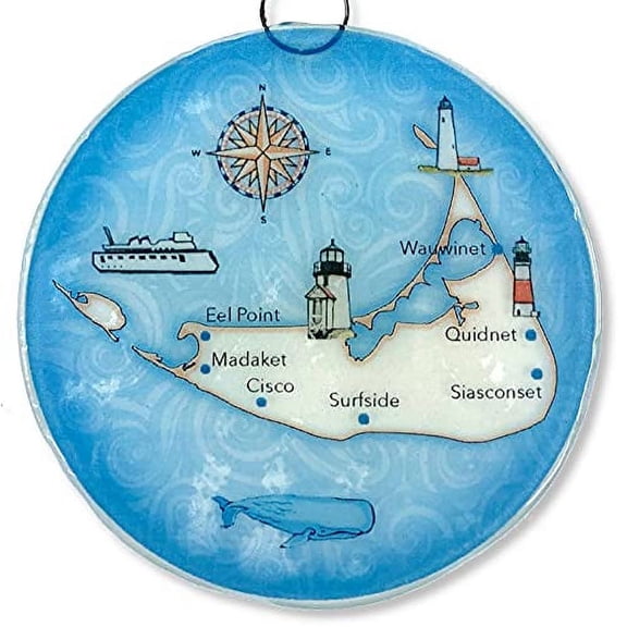 Ruth's Ethical Goods Nantucket Map Christmas Tree Ornament - Art Glass Light Catcher