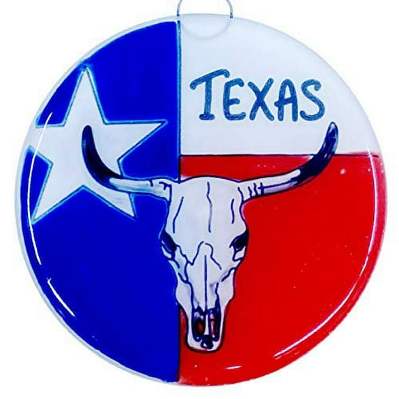 Ruth's Ethical Goods Texas Flag Cow Skull Christmas Tree Ornament - Art Glass Light Catcher