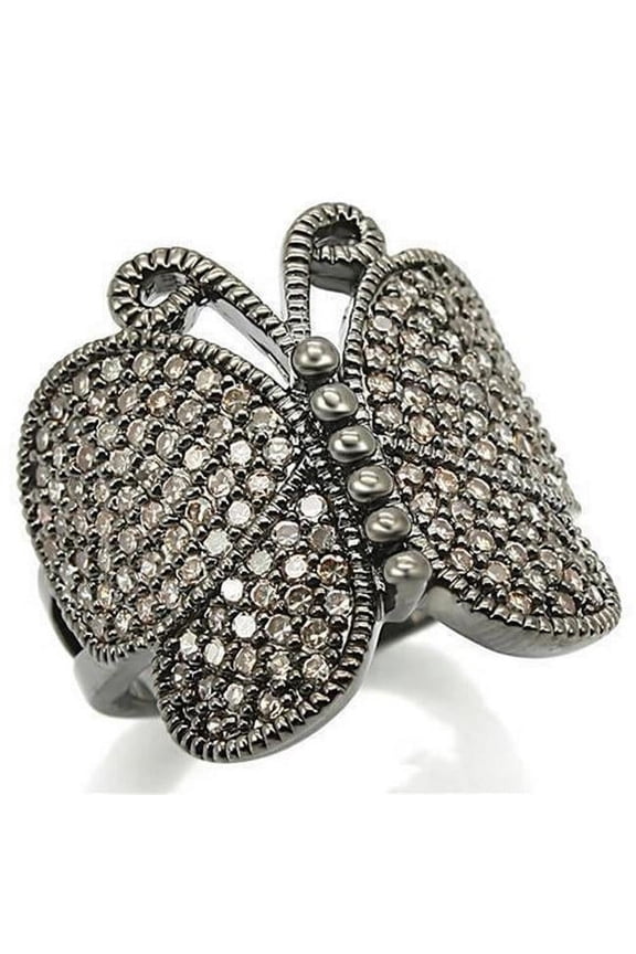 Ruthenium Brass Ring with AAA Grade CZ, Champagne - Size 5