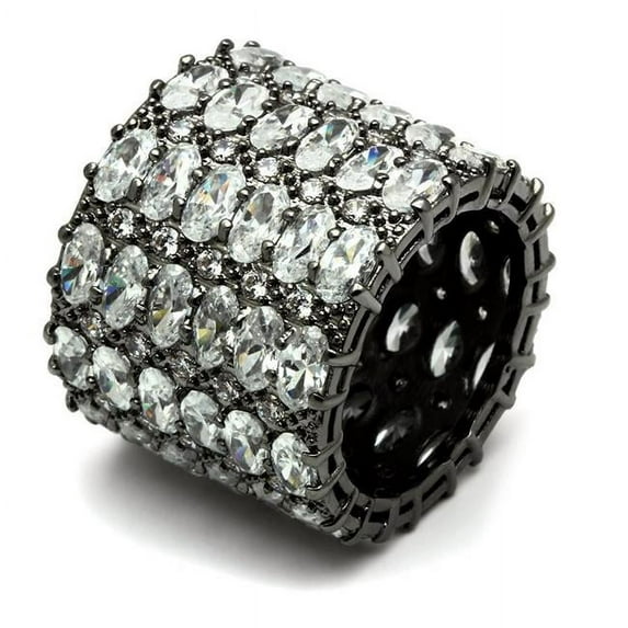 Ruthenium Brass Ring with AAA Grade CZ, Clear - Size 7