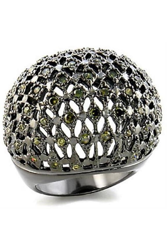 Ruthenium Brass Ring with AAA Grade CZ, Olivine - Size 5