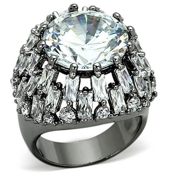 Ruthenium Brass Ring with AAA Grade CZ in Clear for Women Clear Stone Color Style LOA885 Size 5