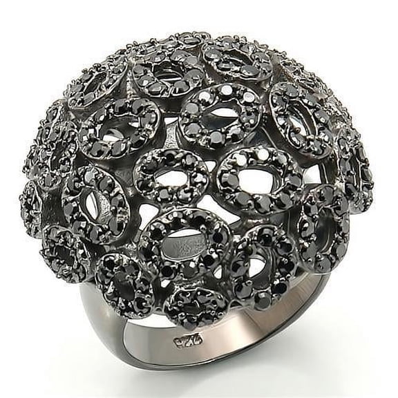 Ruthenium Brass Ring with AAA Grade CZ in Jet for Women Jet Stone Color Style 0W278 Size 6