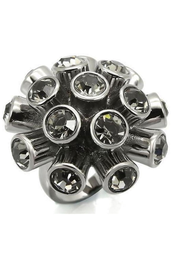 Ruthenium Brass Ring with Top Grade Crystal, Jet - Size 6
