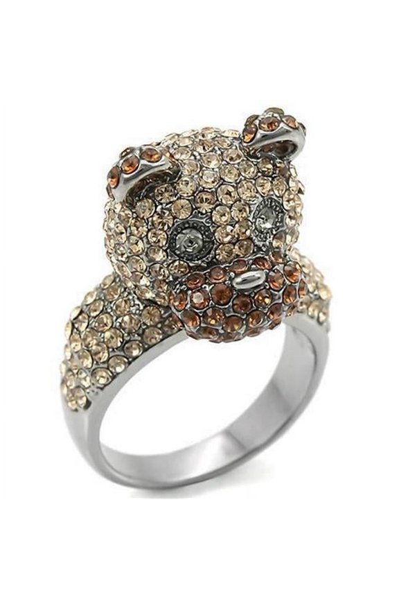 Ruthenium Brass Ring with Top Grade Crystal, Multi Color - Size 8