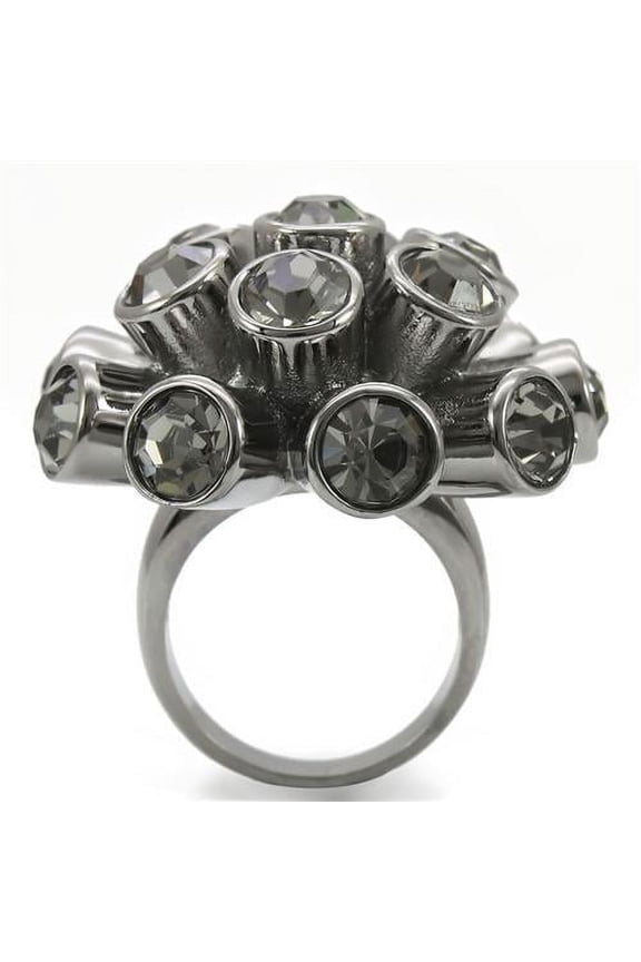 Ruthenium Brass Ring with Top Grade Crystal in Jet for Women Jet Stone Color Style 0W306 Size 9