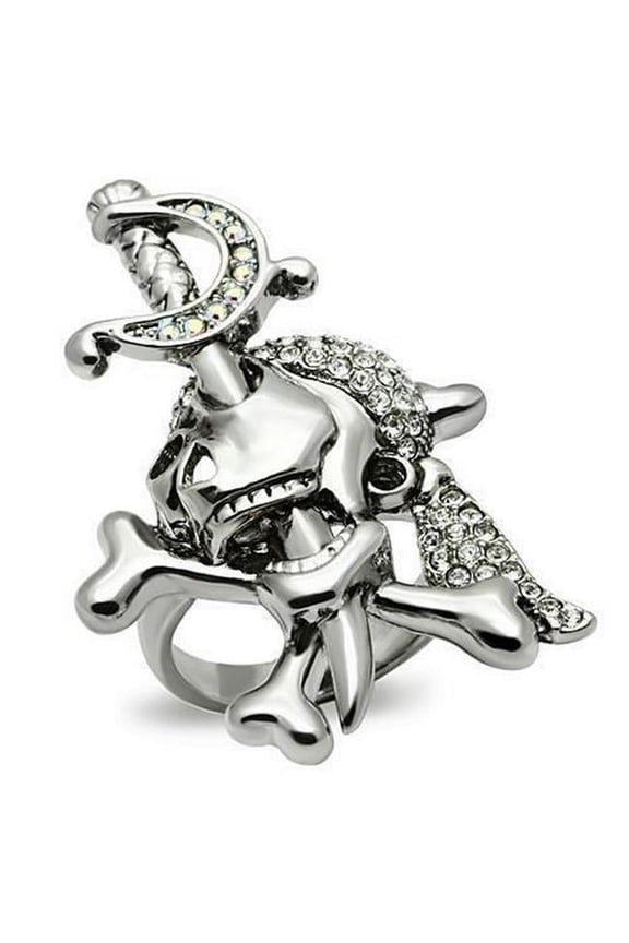 Ruthenium White Metal Ring with Top Grade Crystal, Clear - Size 10