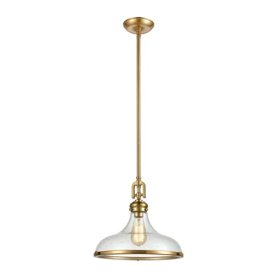 Rutherford 1-Light Pendant in Satin Brass with Seedy Glass