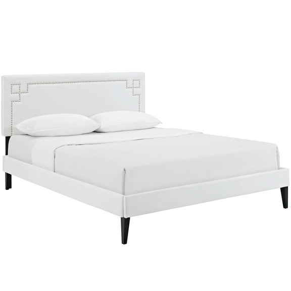 Ruthie Queen Vinyl Platform Bed with Squared Tapered Legs White