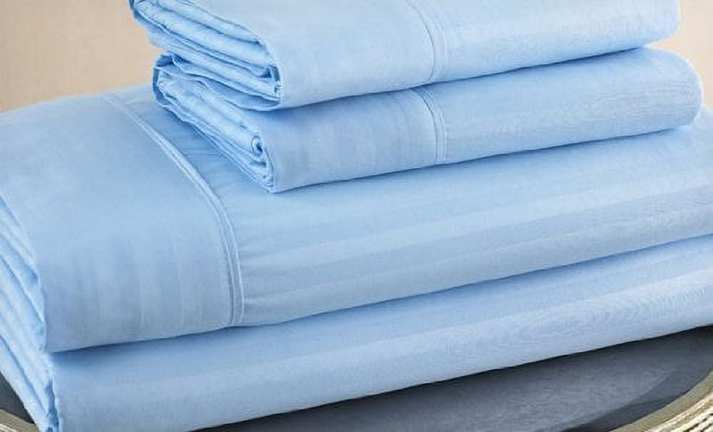 Ruthie's Textile Queen Size Light Blue 500 Thread Count 100% Cotton Sateen Dobby Stripe Sheet Set
