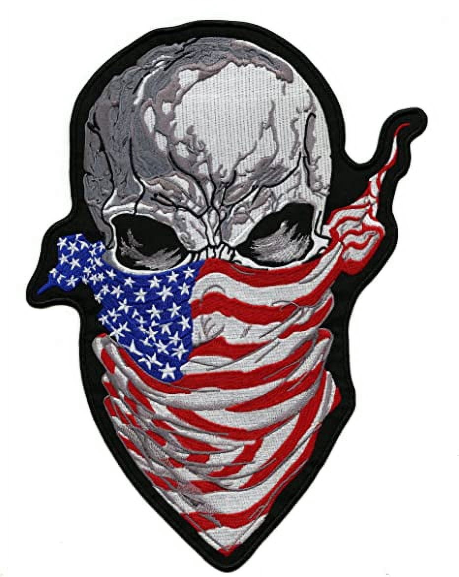 Ruthless Halfskull Patch 11.5" | Embroidered American Flag Bandana Skull Patriotic Military Freedom Skeleton | Large Iron On - by Nixon Thread Co.