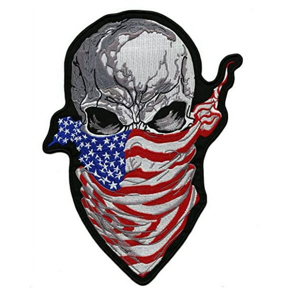 Ruthless Halfskull Patch 11.5" | Embroidered American Flag Bandana Skull Patriotic Military Freedom Skeleton | Large Iron On - by Nixon Thread Co.