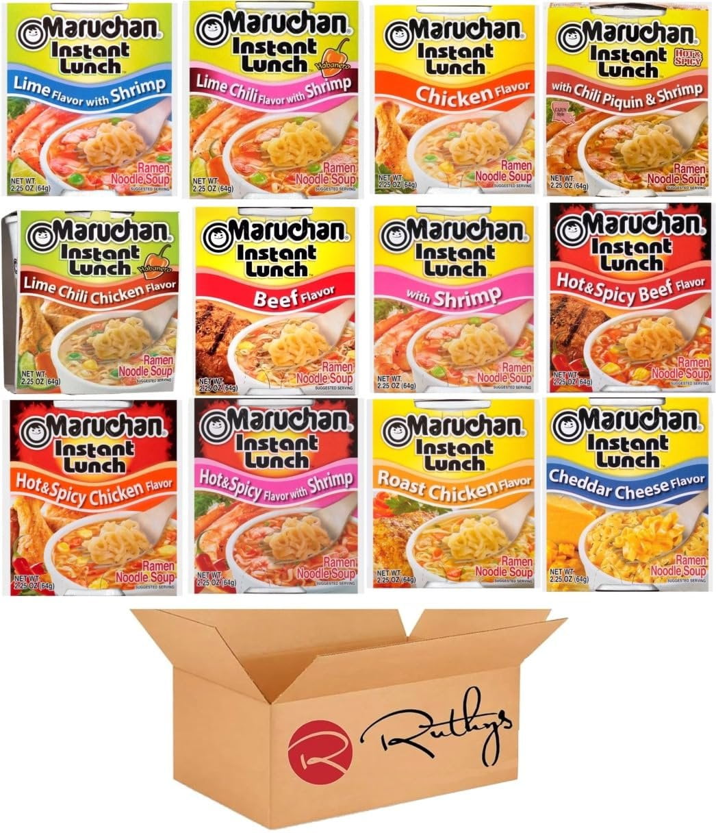 Ruthy's Outlet Ramen Noodle Cup Soup Instant Lunch Variety 12 Flavors
