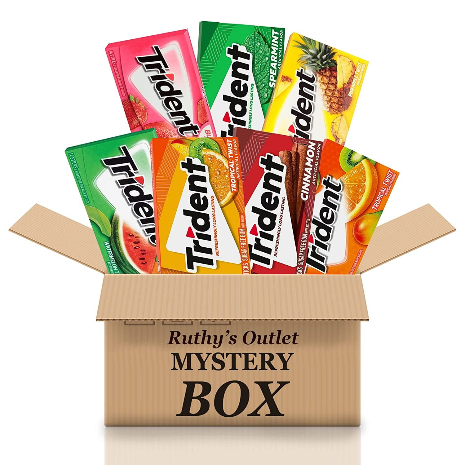 Ruthy's Outlet Trident Chewing Gum Variety Pack Sugar Free Fruit Watermelon Twist & Tropical Twist ,Spearmint, Perfect Peppermint 15 Pack Assorted Flavors