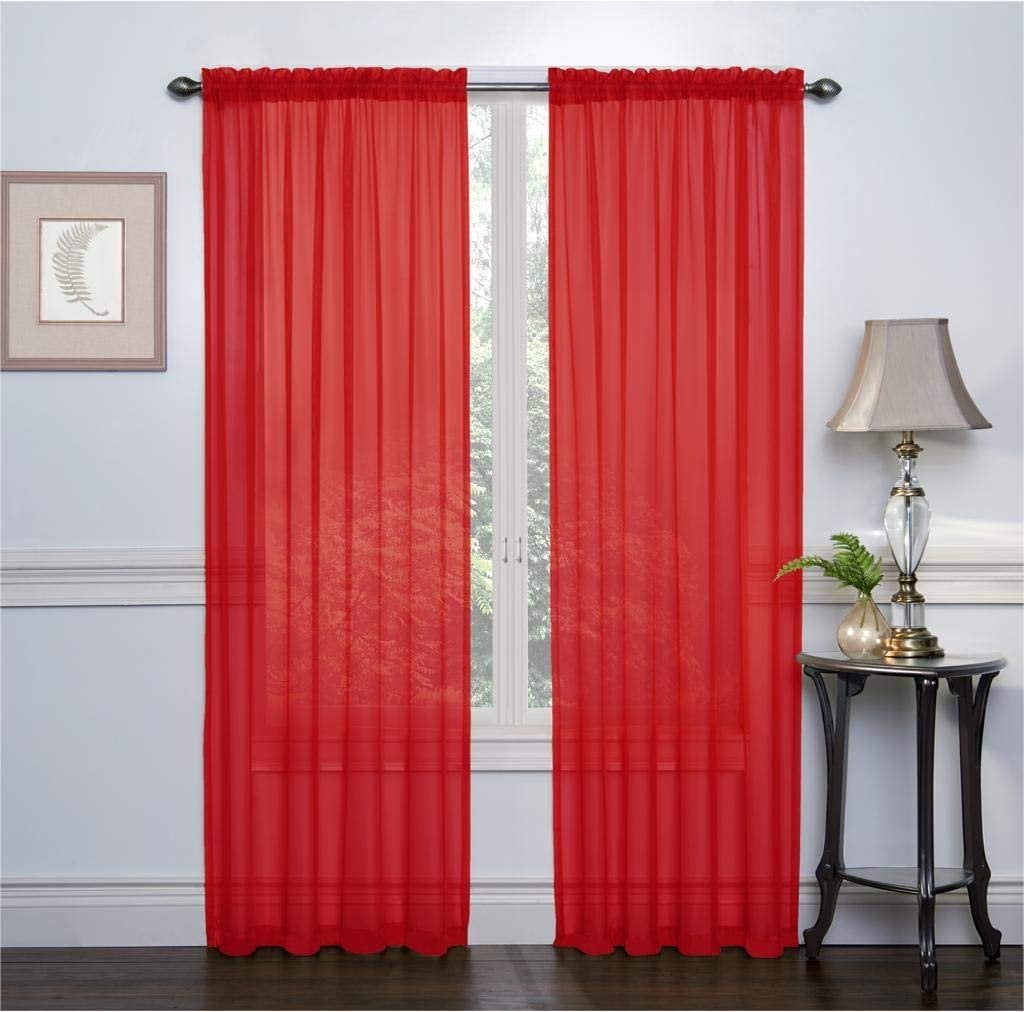 Red Faux Silk Sheer Grommet Curtain Panels, 54" x 84"