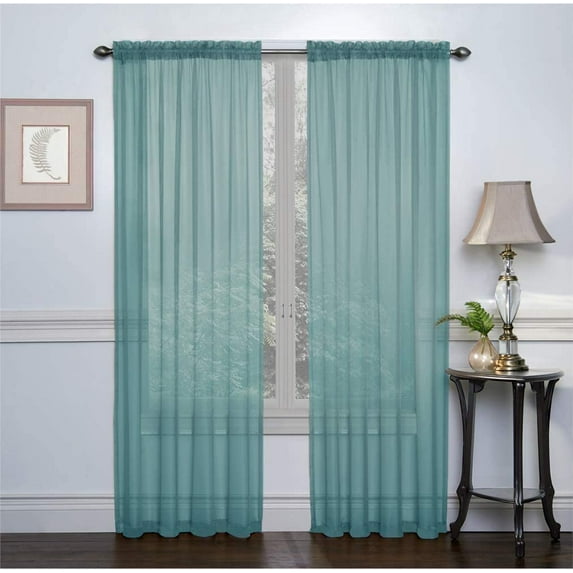Ruthy's Textile 2 Pack Sheer Voile Window Treatment Rod Pocket Curtain Panels for Bedroom and Living Room 54 x 84 inches Long - Color: Turquoise