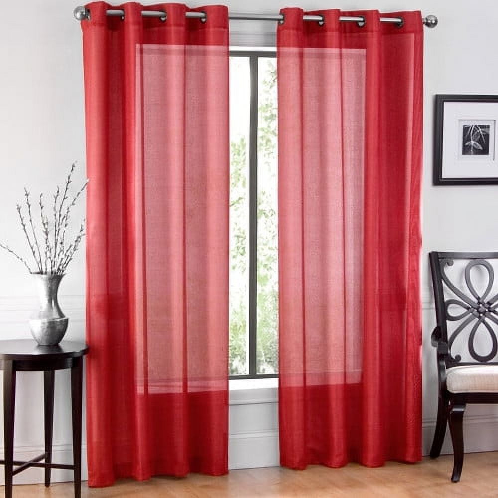 Red Faux Silk Sheer Grommet Curtain Panels, 54" x 84"
