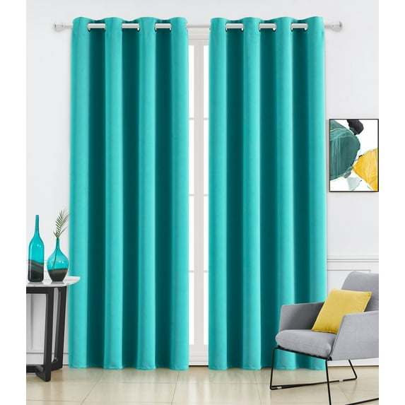 Ruthy's Textile 2 Piece Thermal Room Darkening Blackout Window Curtain Grommet Panels 54" X 84" Total Width 108" X 84" Aqua