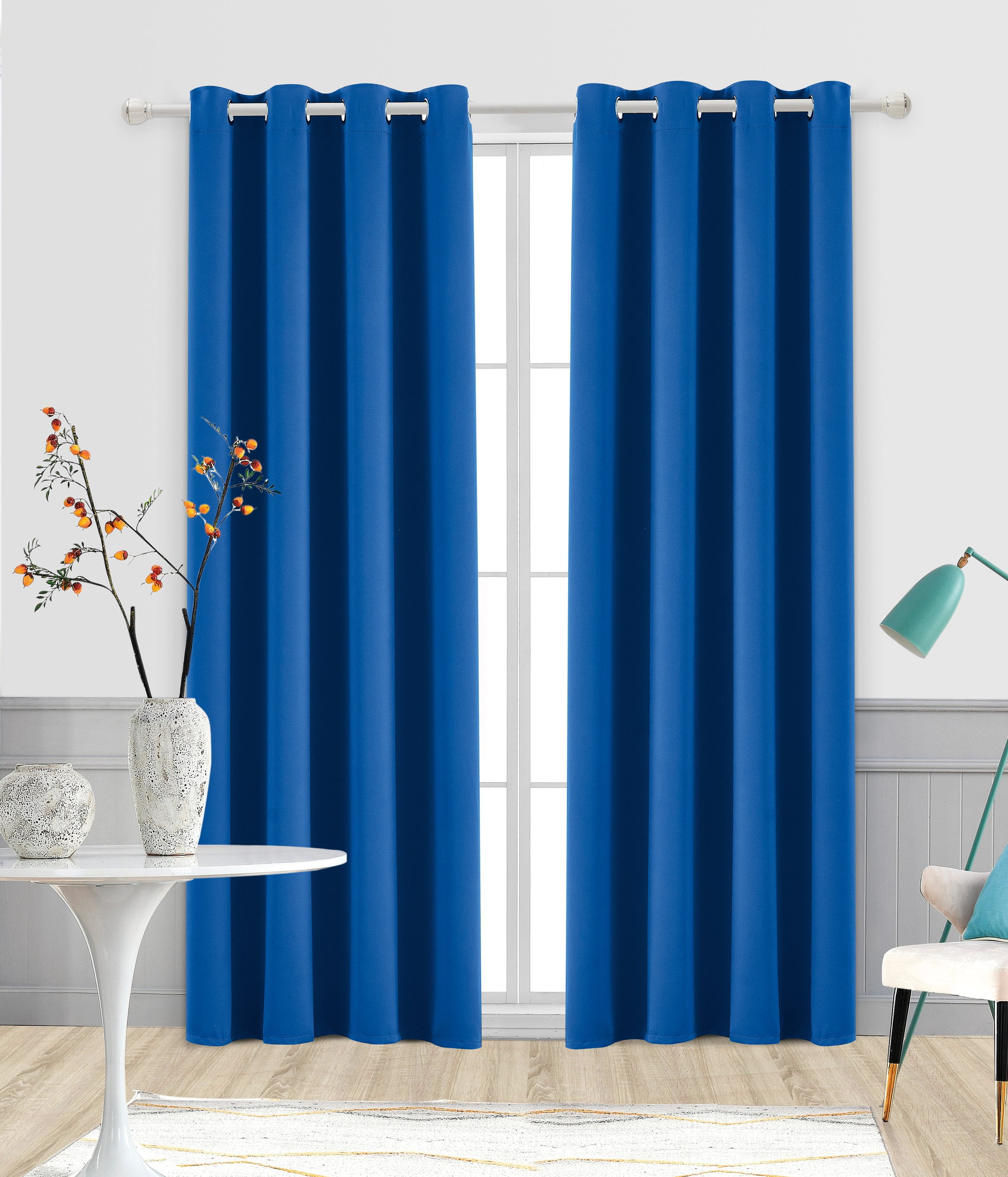 Ruthy's Textile 2 Piece Thermal Room Darkening Blackout Window Curtain Grommet Panels 54" X 84" Total Width 108" X 84" Classic Blue