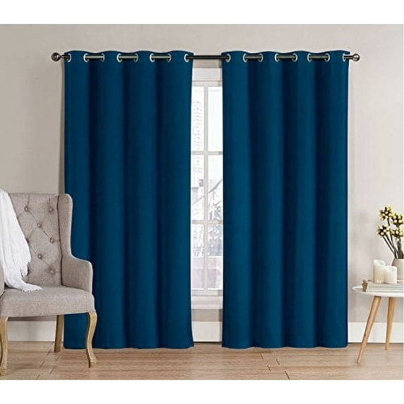Ruthy's Textile 2 Piece Thermal Room Darkening Blackout Window Curtain Grommet Panels 54" X 84" Total Width 108" X 84 Teal Blue