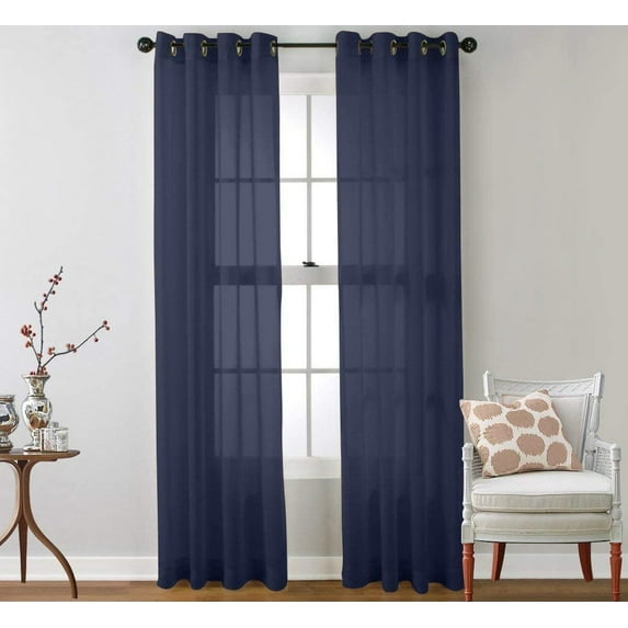 Ruthy's Textile 2 Piece Window Sheer Curtains Grommet Panels 54" X 120" Total 120" X 120" Inch Length for Kitchen,Bedroom/Living Room Color: Navy