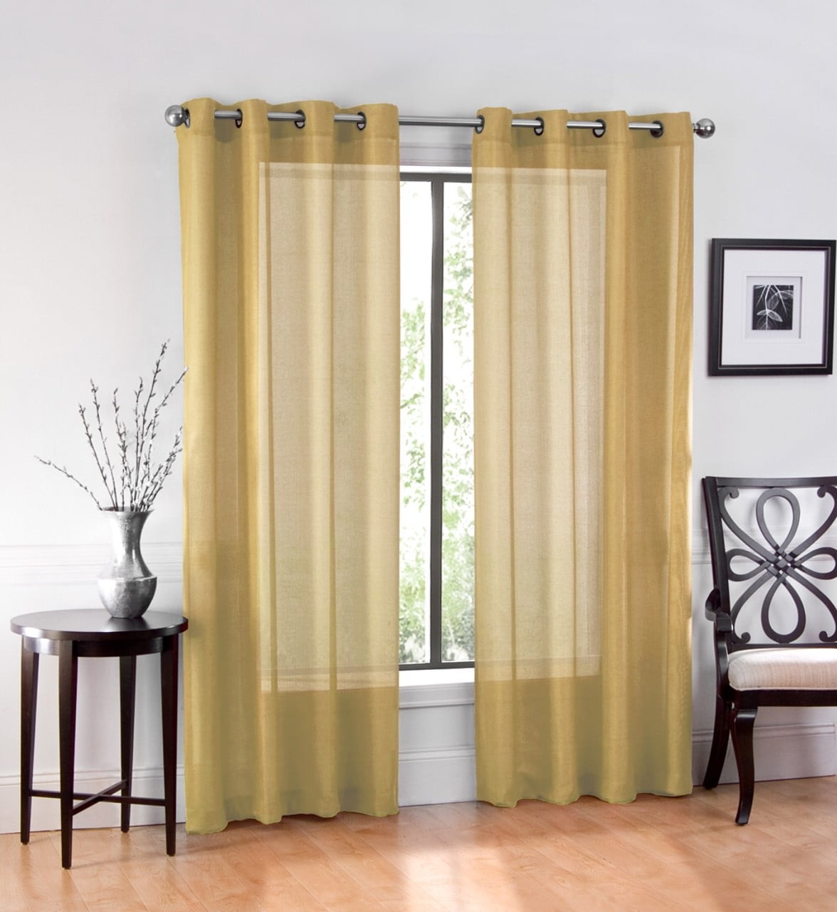Ruthy's Textile 2 Piece Window Sheer Curtains Grommet Panels 54" X 63" Total 108" X 63" Inch Length for Kitchen,Bedroom/Living Room Color: Gold