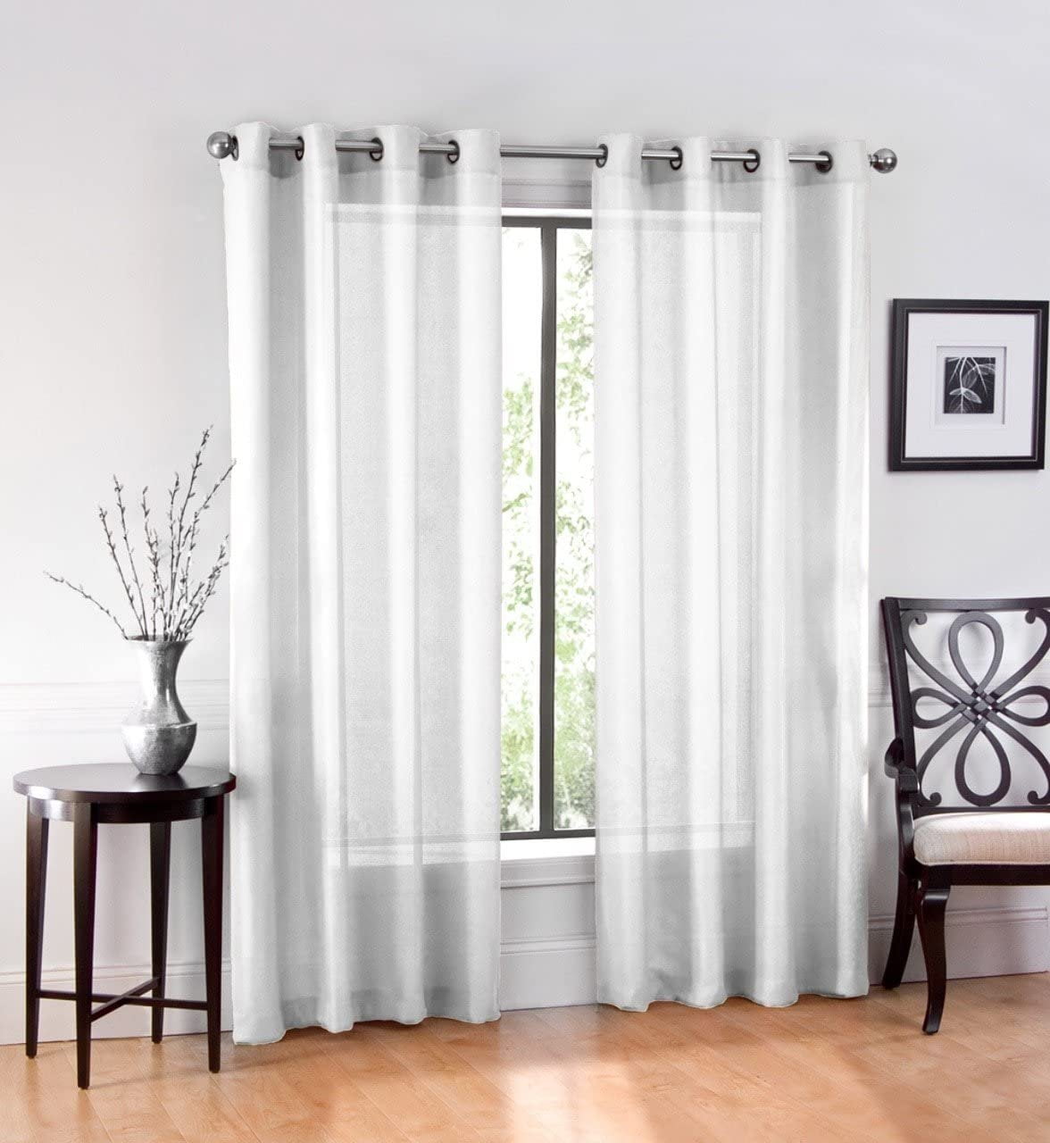 Ruthy's Textile 2 Piece Window Sheer Curtains Grommet Panels 54" X 63" Total 108" X 63" Inch Length for Kitchen,Bedroom/Living Room Color: White