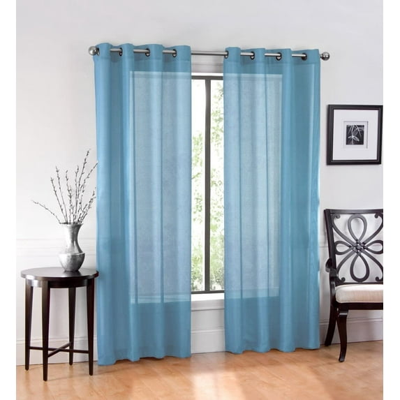 Ruthy's Textile 2 Piece Window Sheer Curtains Grommet Panels 54" X 84" Total 108" X 84" - Blue