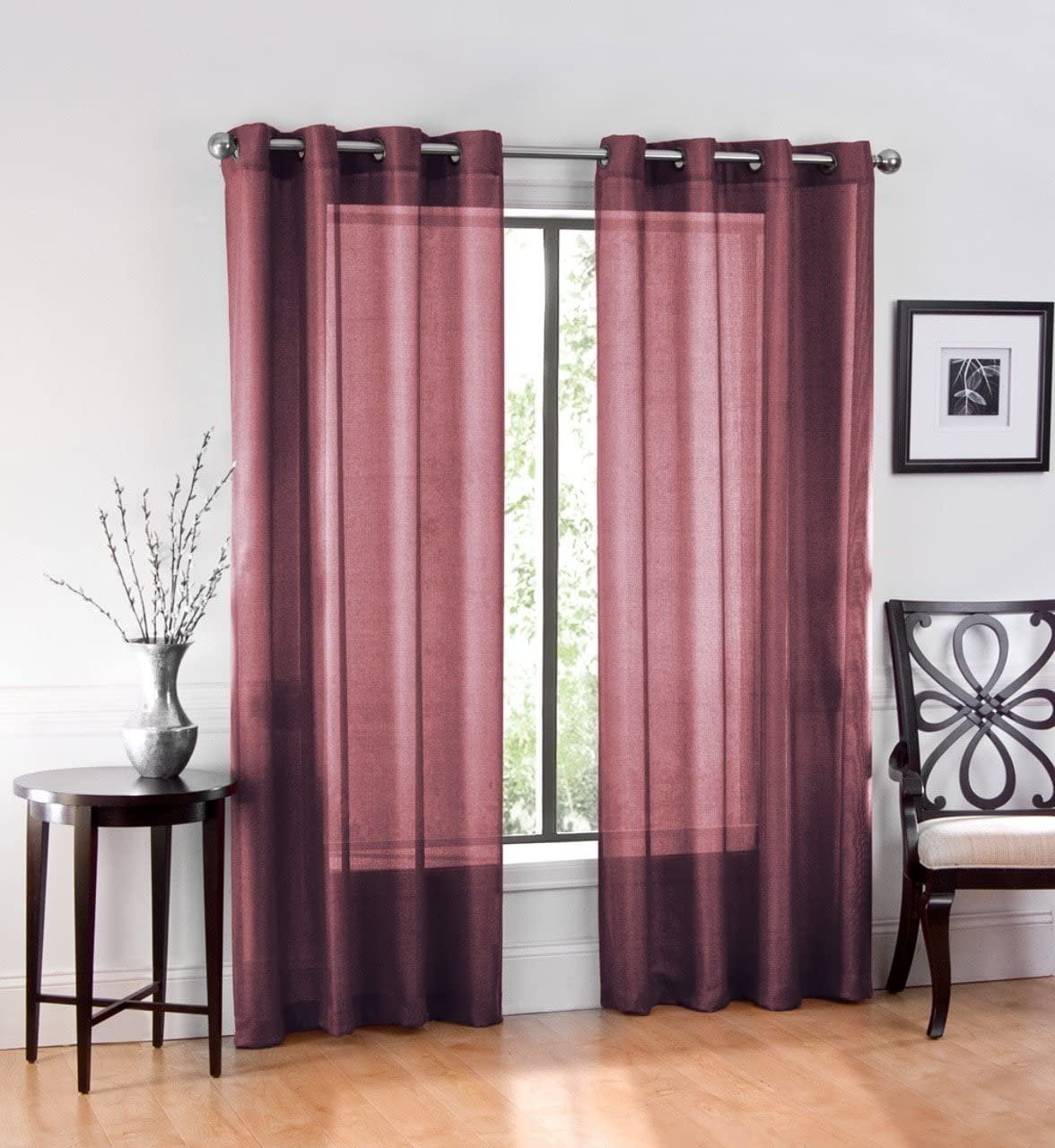 Plum Polyester Room-Darkening Grommet Curtain Panels