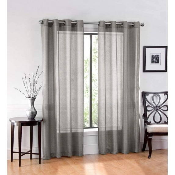 Ruthy's Textile 2 Piece Window Sheer Curtains Grommet Panels 54" X 84" Total 108" X 84" Inch Length for Kitchen,Bedroom/Living Room Color: Grey