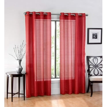 Ruthy's Textile 2 Piece Window Sheer Curtains Grommet Panels 54" X 84" Total 108" X 84" Inch Length for Kitchen,Bedroom/Living Room Color: Red