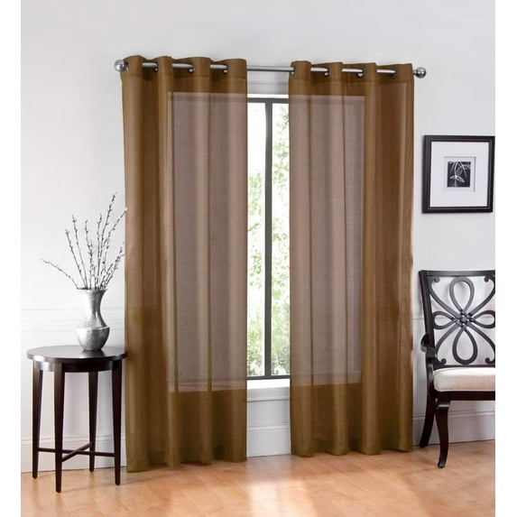 Ruthy's Textile 2 Piece Window Sheer Curtains Grommet Panels 54" X 90" Total 108" X 90" Inch Length for Kitchen,Bedroom/Living Room Color: Brown