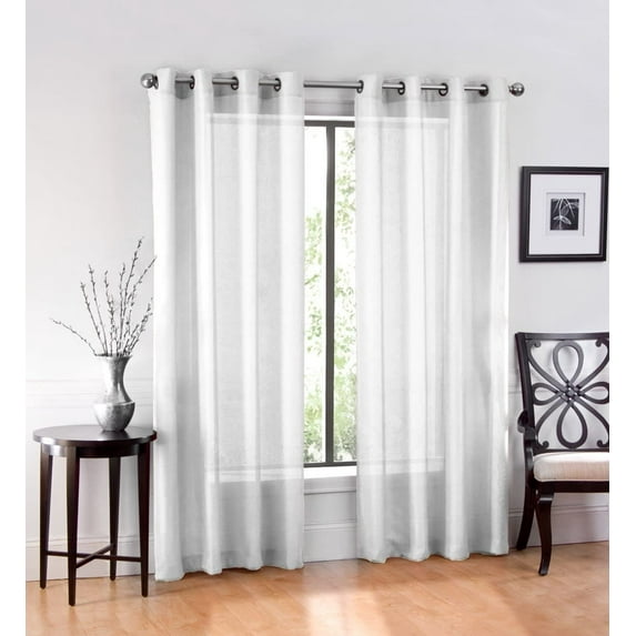Ruthy's Textile 2 Piece Window Sheer Curtains Grommet Panels 54" X 90" Total 108" X 90" Inch Length for Kitchen,Bedroom/Living Room Color: White