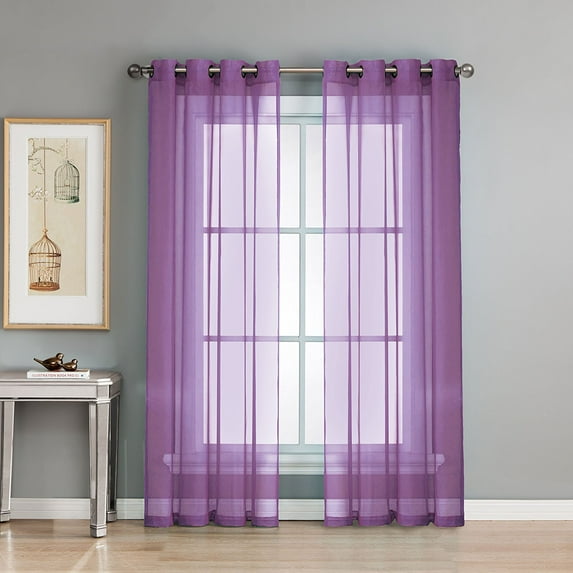 Ruthy's Textile 2 Piece Window voile Sheer Curtains Grommet Panels 54" X 84" Total 108" X 84" Inch Length for Bedroom/Living Room Color: Purple