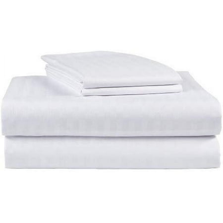 Ruthy's Textile 300 Thread Count 100% Cotton Sateen Dobby Stripe Bed Sheets Set King, White