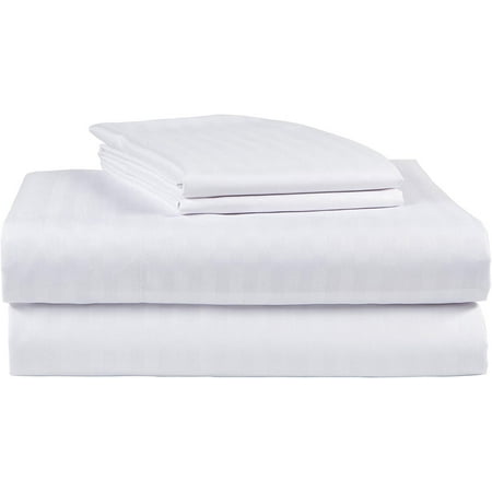 Ruthy's Textile 300 Thread Count 100% Cotton Sateen Dobby Stripe Bed Sheets Set Queen, White