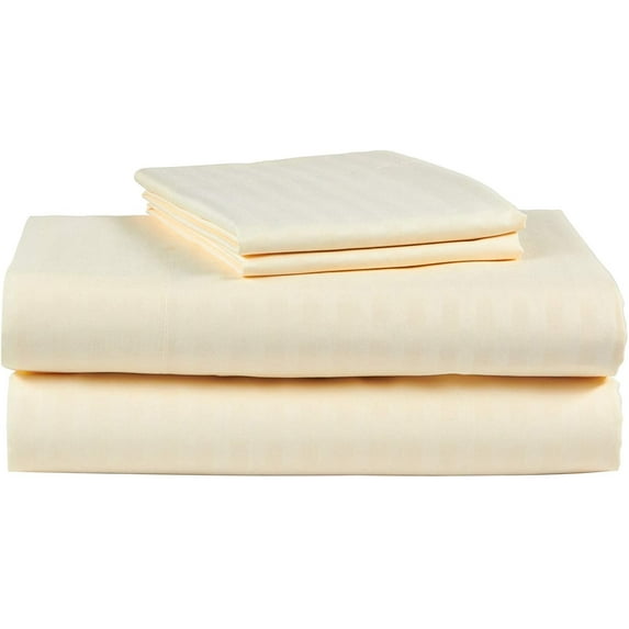 Ruthy's Textile 300 Thread Count 100% Cotton Sateen Dobby Stripe Sheet Set, King, Ivory