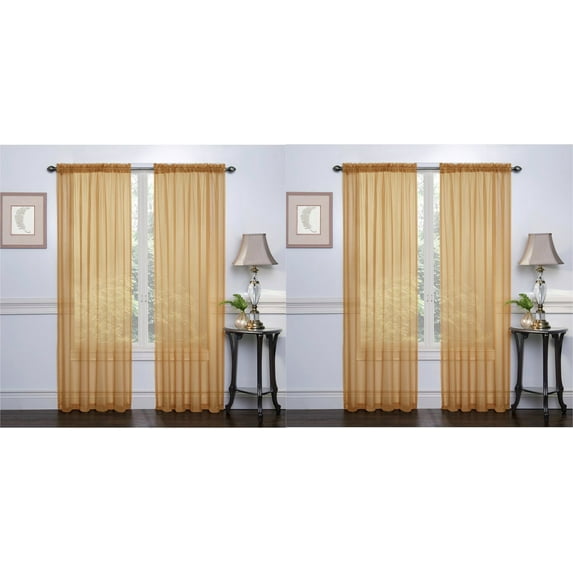 Ruthy's Textile 4 PACK: Voile Sheer Rod Pocket Curtain Window 4 Panels of 54" X 84" each, Color: Gold