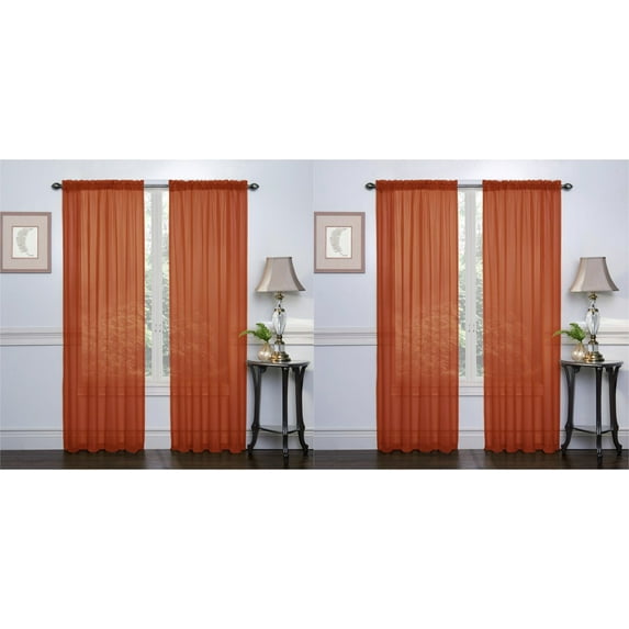 Ruthy's Textile 4 PACK: Voile Sheer Rod Pocket Curtain Window 4 Panels of 54" X 84" each, Color: Spice