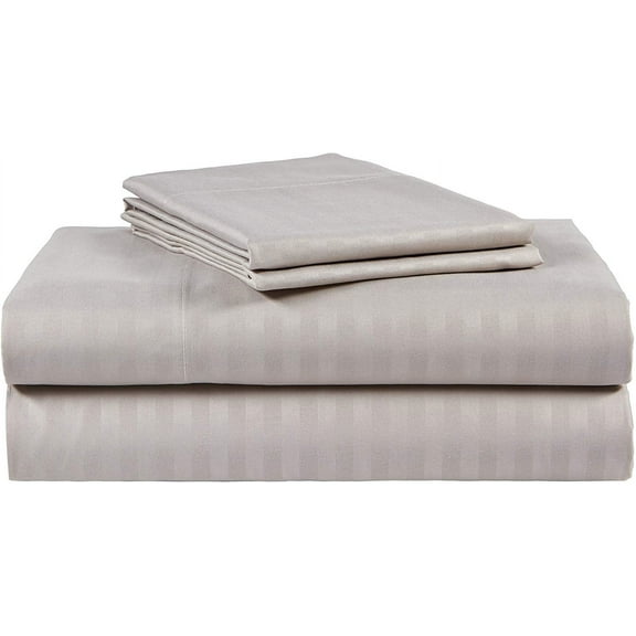 Ruthy's Textile 4 Piece 400 Thread Count 100% Cotton Sateen Dobby Stripe Sheet Set King, Silver