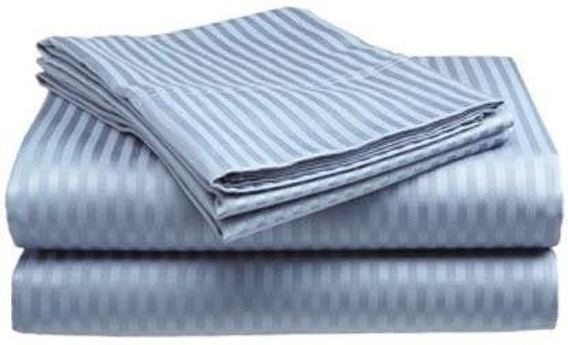 Ruthy's Textile 4 Piece 400 Thread Count 100% Cotton Sateen Dobby Stripe Sheet Set Queen, Light Blue