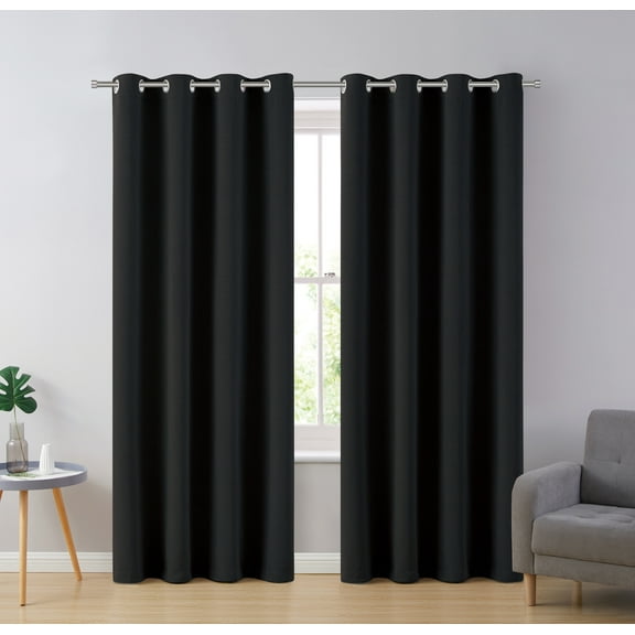 Ruthy's Textile Black Blackout Curtains for Bedroom - Grommet Top Room Darkening Noise Reducing Curtain for Living Room, 55 x 84 Inch each - 2 Panel set