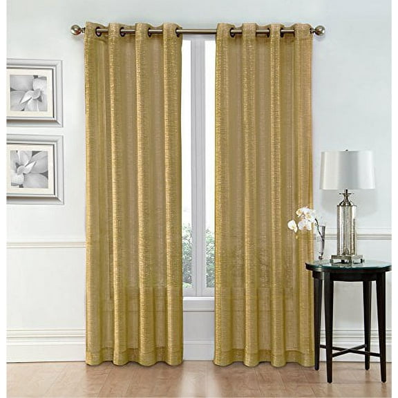 Ruthy's Textile Gold Sheer Curtains – 2 x 54” x 84” Panels, Rod Pocket Top - Voile Drapes - for Bedroom, Living Room or Dining Room Windows
