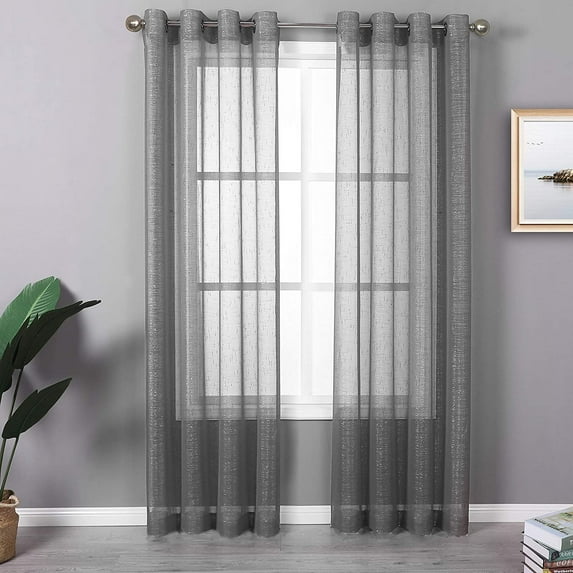 Ruthy's Textile Metallic Sheer Grommet Curtain Panel Pair 54" x 84" Each Curtains for Living Room, Bedroom Panels, Family Room Grey