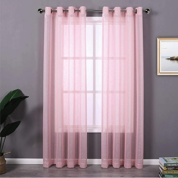 Ruthy's Textile Metallic Sheer Grommet Curtain Panel Pair 54" x 84" Each Curtains for Living Room, Bedroom Panels, Family Room Pink