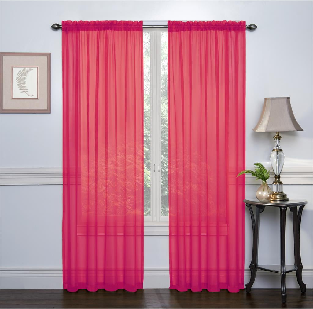 Ruthy's Textile Pink Sheer Curtains Set of 2 Window Panel Drape Pair 54" X 84" Inch for Kitchen Bedroom Children Living Room Yard