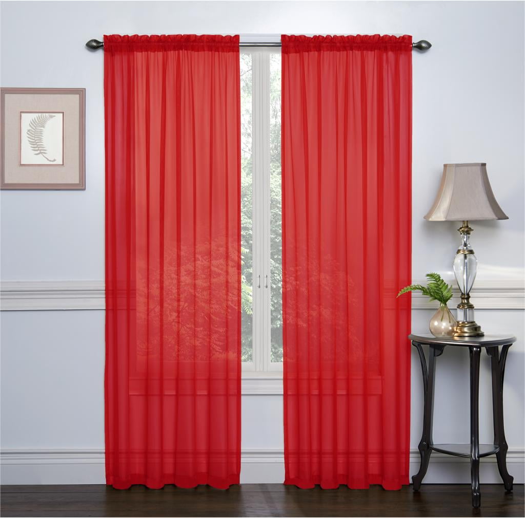 Red Faux Silk Sheer Grommet Curtain Panels, 54" x 84"