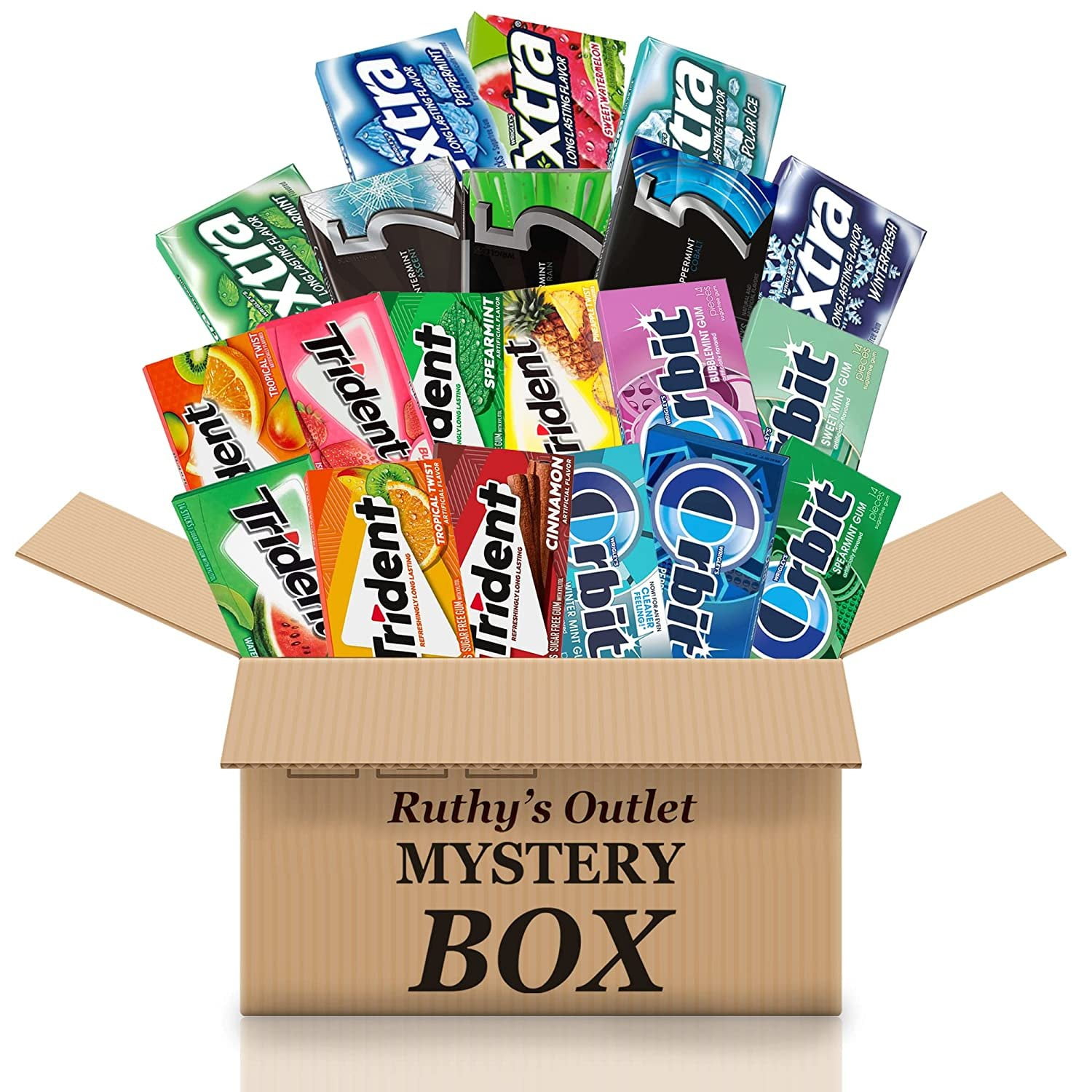 Ruthys Outlet chewing gum Mix variety pack Assorted Flavors  5 Gum, Extra, Orbit & Trident Long Lasting Sugar Free Chewing Gum 25 Variety Flavor packs