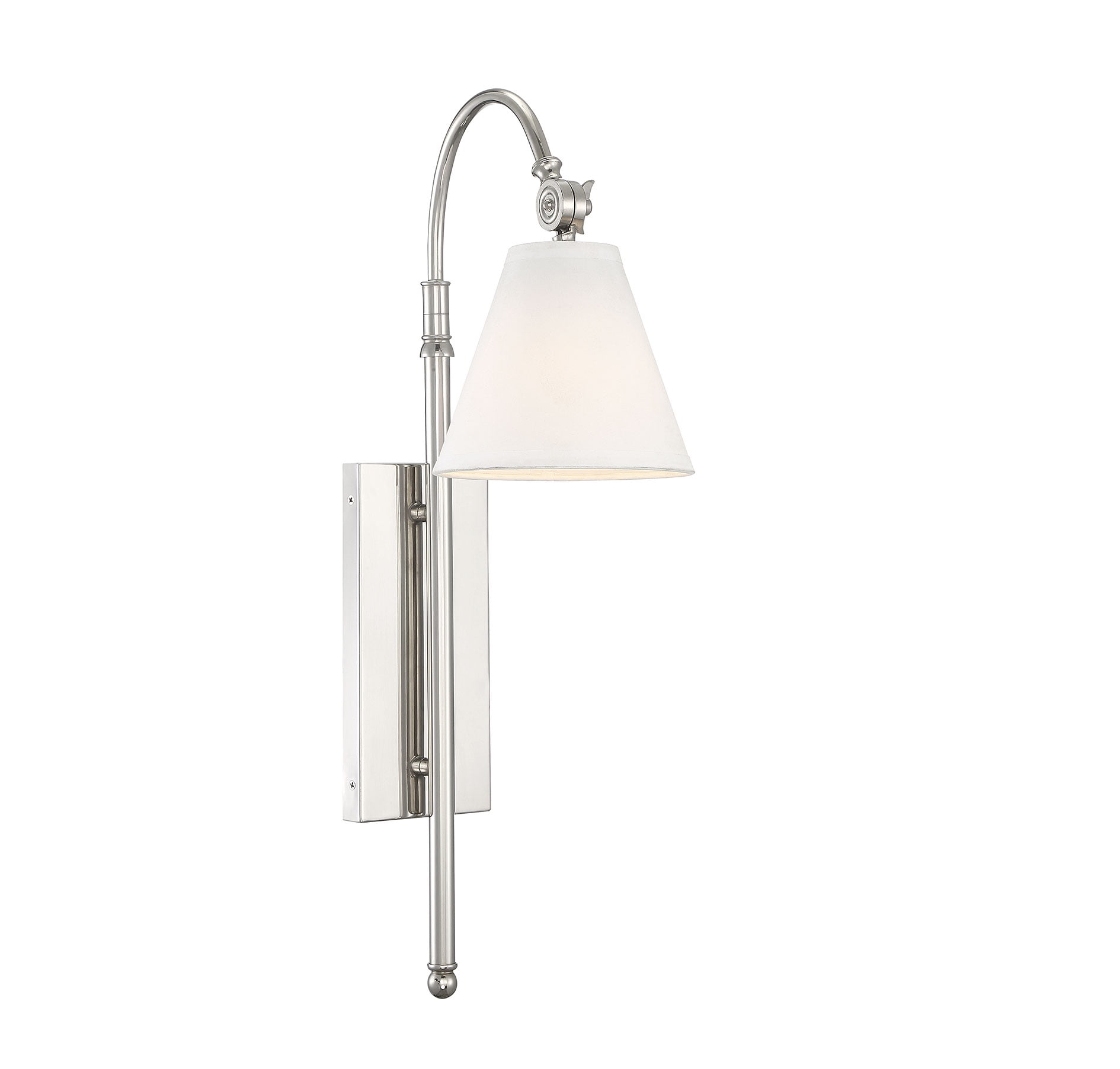 Rutland Polished Nickel 1-Light Wall Sconce with White Fabric Shade