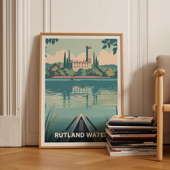 Rutland Water Travel Poster Normanton Church & Oakham Castle Art Leicestershire Inspired Wall Decor Hambleton Landscape Print Wall Art Modern Wall Decor Art